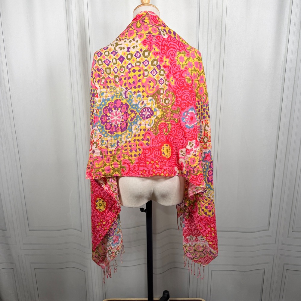 J. Crew Factory 2010 Cotton Gauze Patchwork Boho Scarf Wrap Fringed 22x72